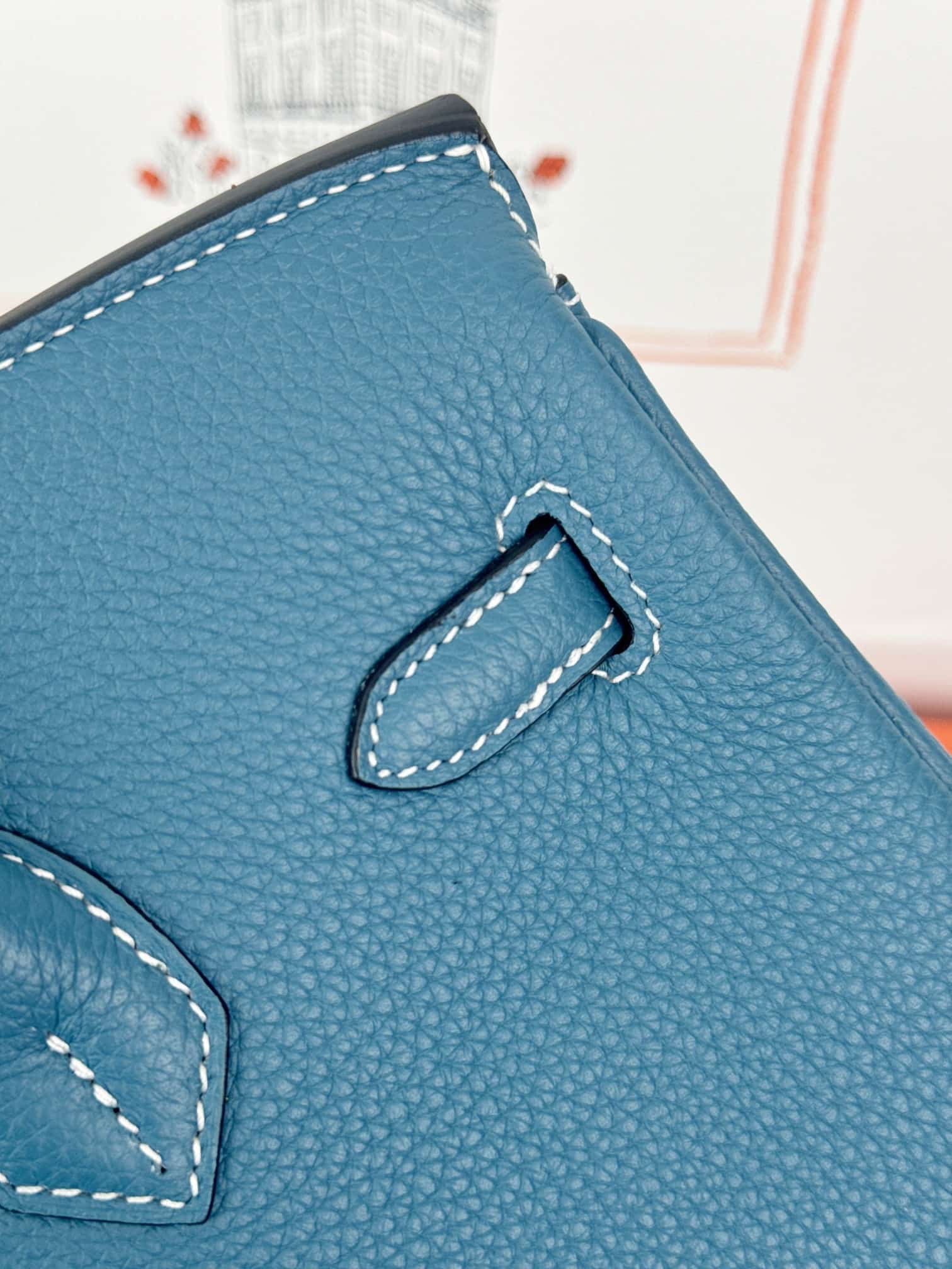 Hermes Birkin 25/30 Bag Togo Calfskin Leather Bleu Jean High