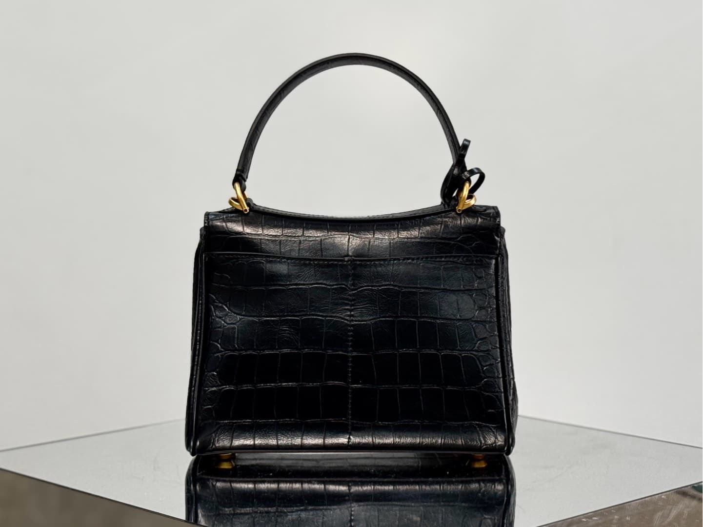 Balenciaga Rodeo Mini Bag in Black Crocodile Embossed Calfskin With Gold-Tone Metal TOP