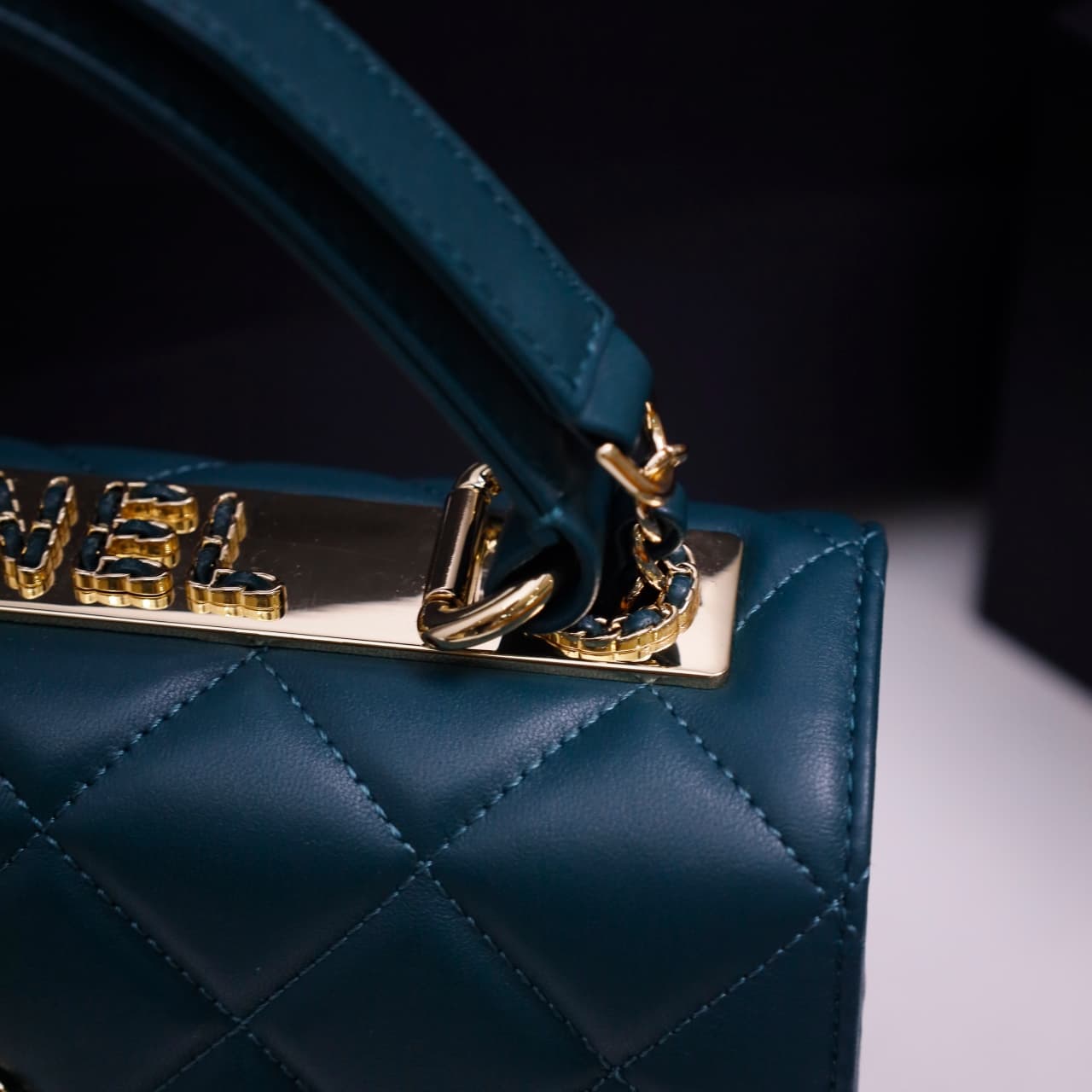 SMALL FLAP BAG WITH TOP HANDLE Lambskin Gold Metal Deep Blue A