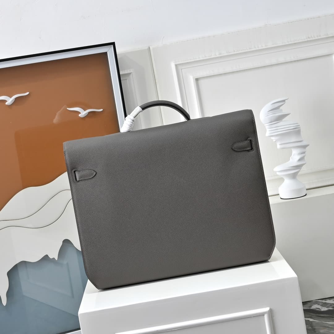 Hermes Kelly depeches Epsom 36 briefcase In EtaIn Silver Metal CalfskIn WAX High