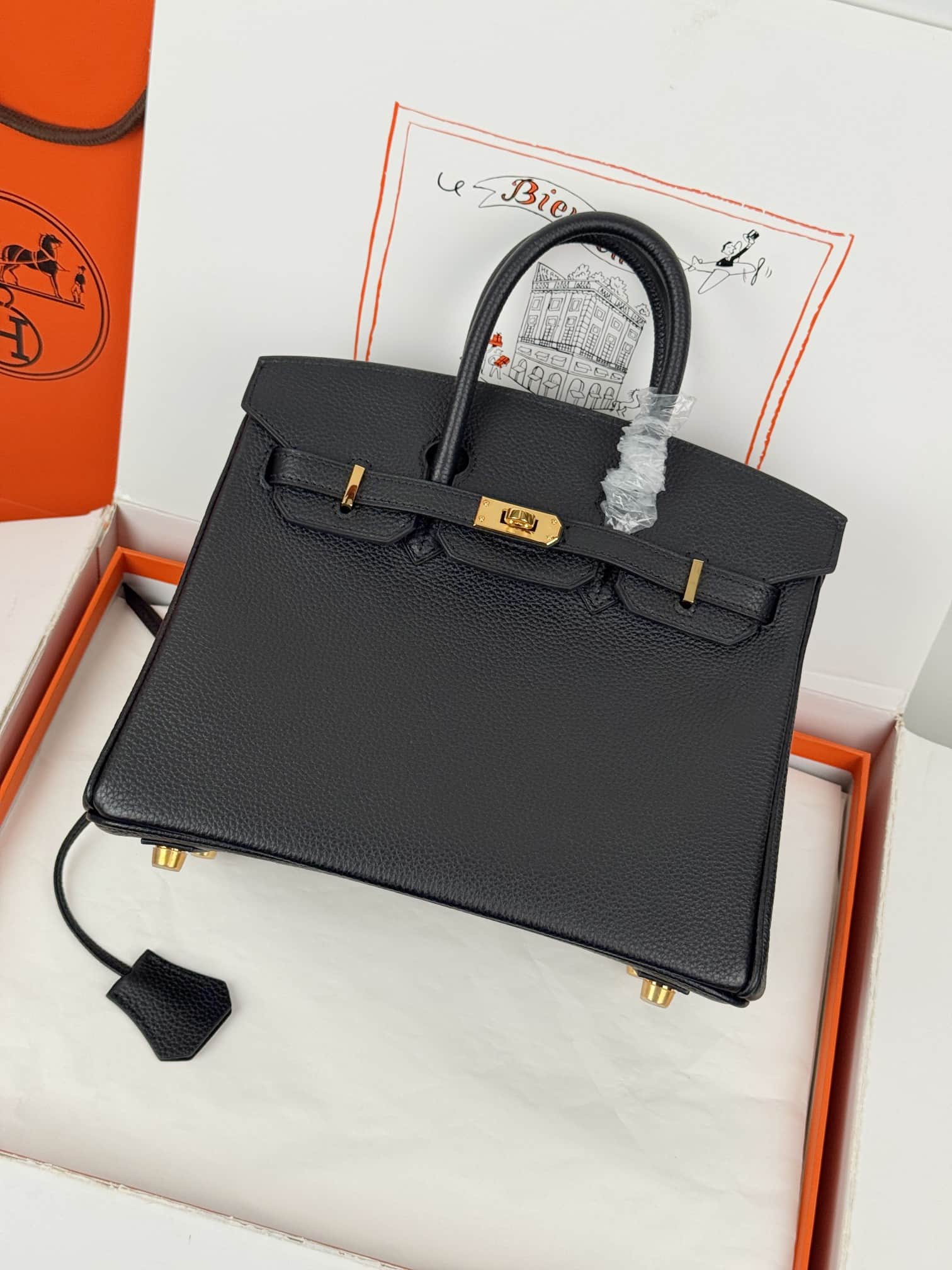 Hermes Birkin 25/30 Bag Togo Calfskin Leather Black High