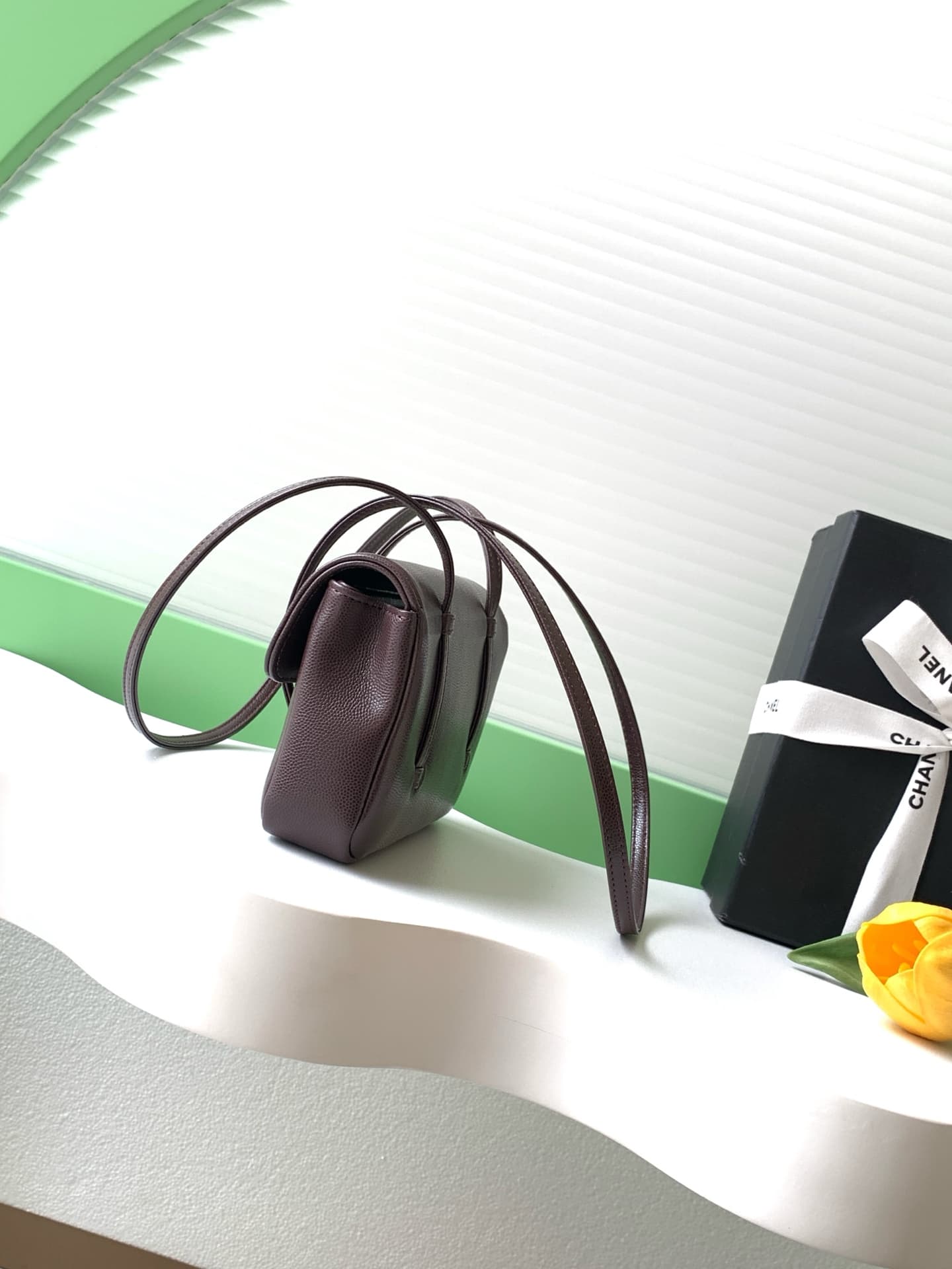 Chanel Clutch with Leather Strap Grained Shiny Calfskin & Gold-Tone Metal Dark brown AP5068 A