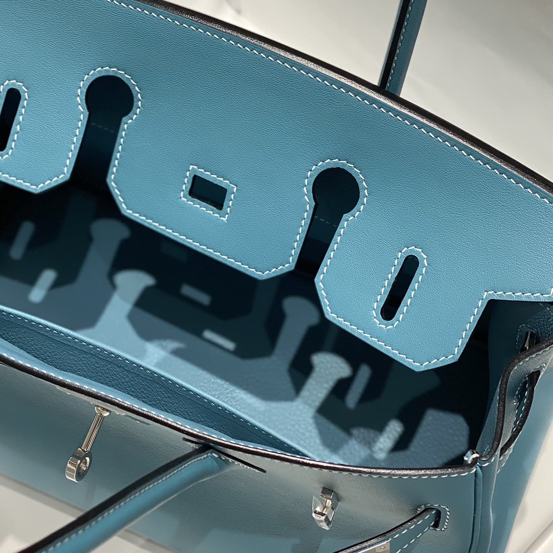 Hermes Shoulder Birkin 29 Swift leather Denim Fonce & Silver Metal WAX High