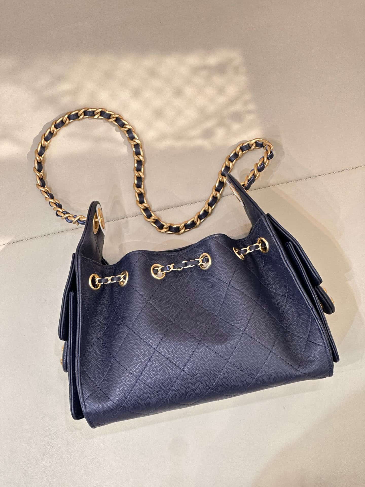 CHANEL 25 Mini Handbag AS5631 Grained Calfskin & Gold-tone Metal Drak Blue TOP