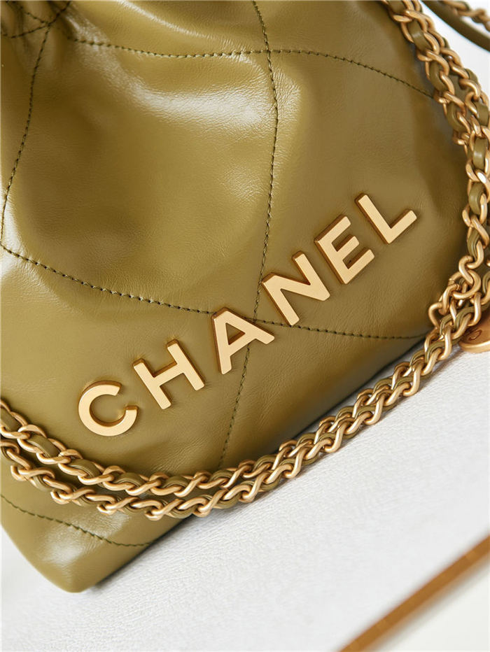 Chanel 22 MINI HANDBAG Shiny Calfskin Mustard & Gold-Tone Metal AS3980 A