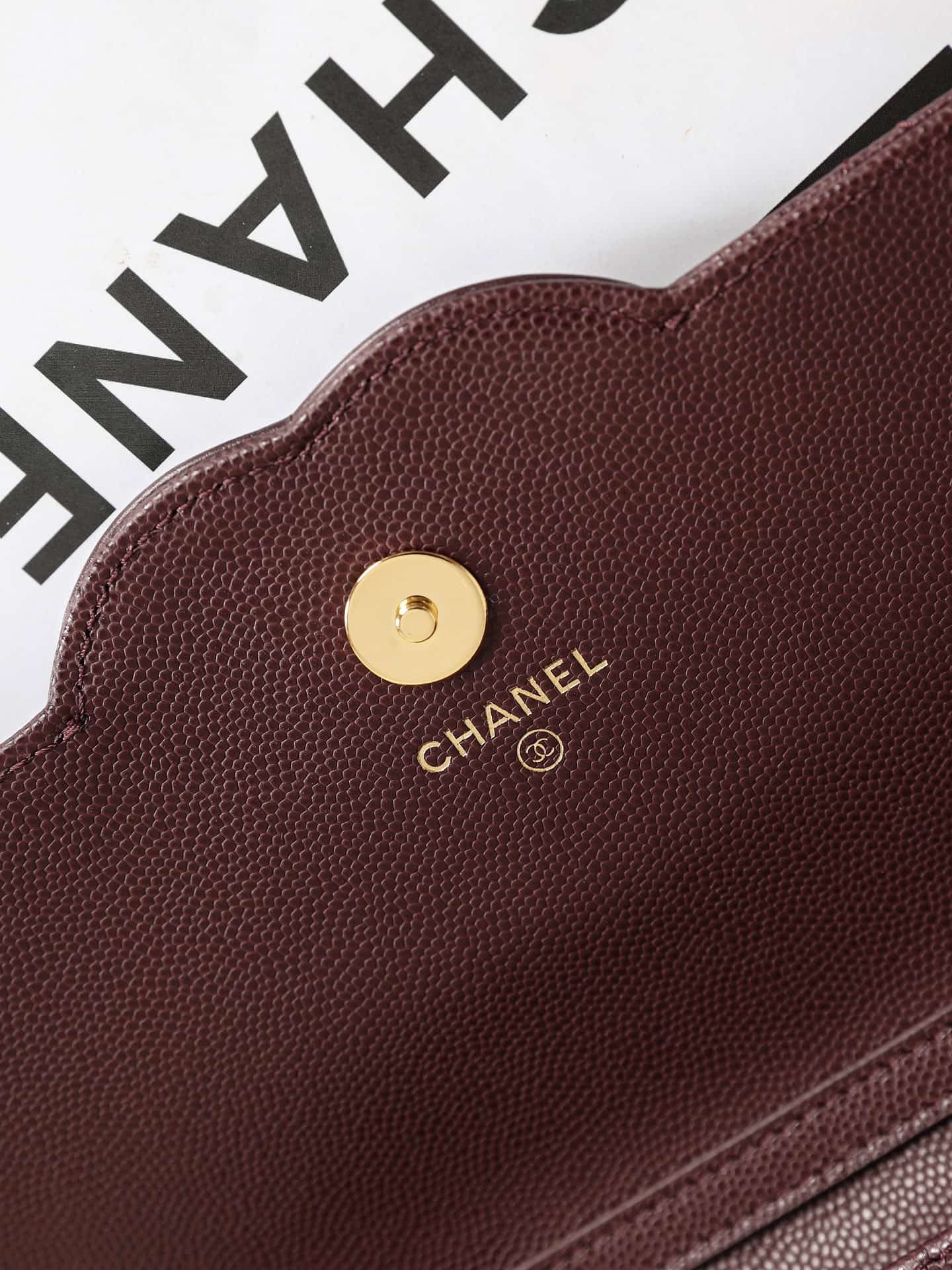 Chanel Wallet on Chain Shiny Grained Calfskin Lambskin & Gold-Tone Metal Burgundy AP5455 A