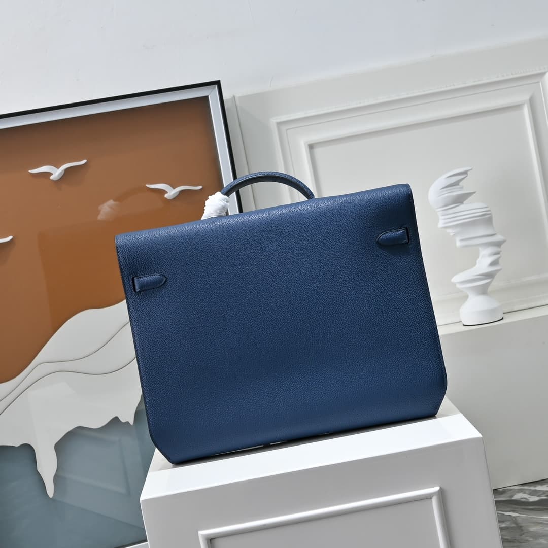 Hermes Kelly depeches Togo 36 briefcase In Dark Blue CalfskIn WAX High