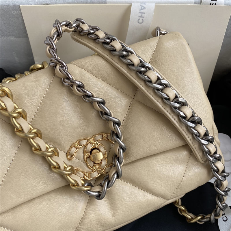Chanel 19 Flap Bag Lambskin Beige High