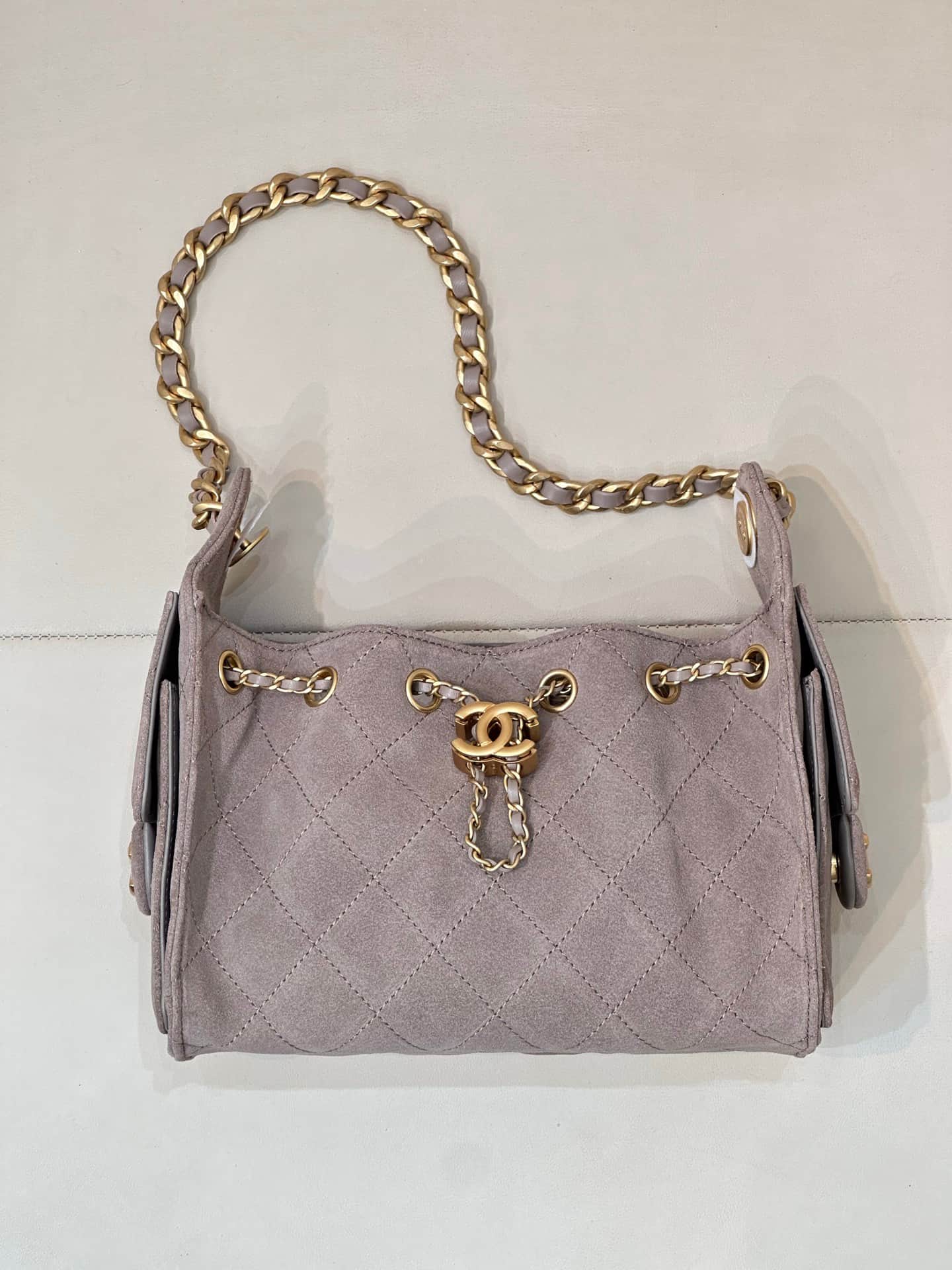 CHANEL 25 Mini Handbag AS5631 Suede &Gold-tone Metal Grey TOP