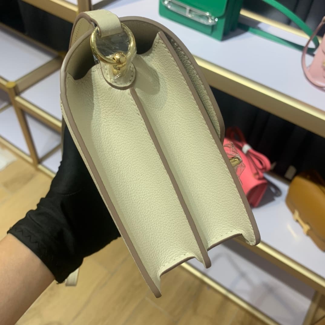 Hermes Roulis wallet in Craie Calfskin Etoupe WAX Gold/Silver-Metal High