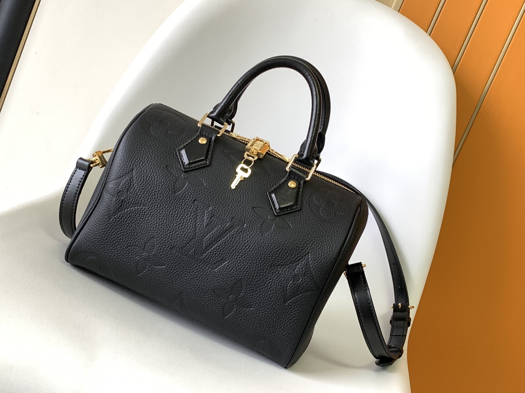 Louis Vuitton Speedy Bandoulière 25 Bag Black Embossed supple grained cowhide leather M58951 High