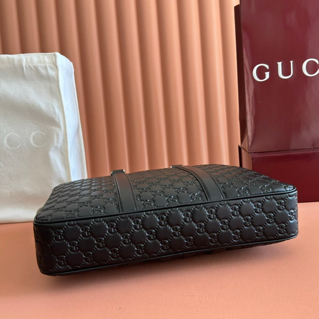 Gucci GG Emblem large briefcase Black embossed GG soft leather 850222 High