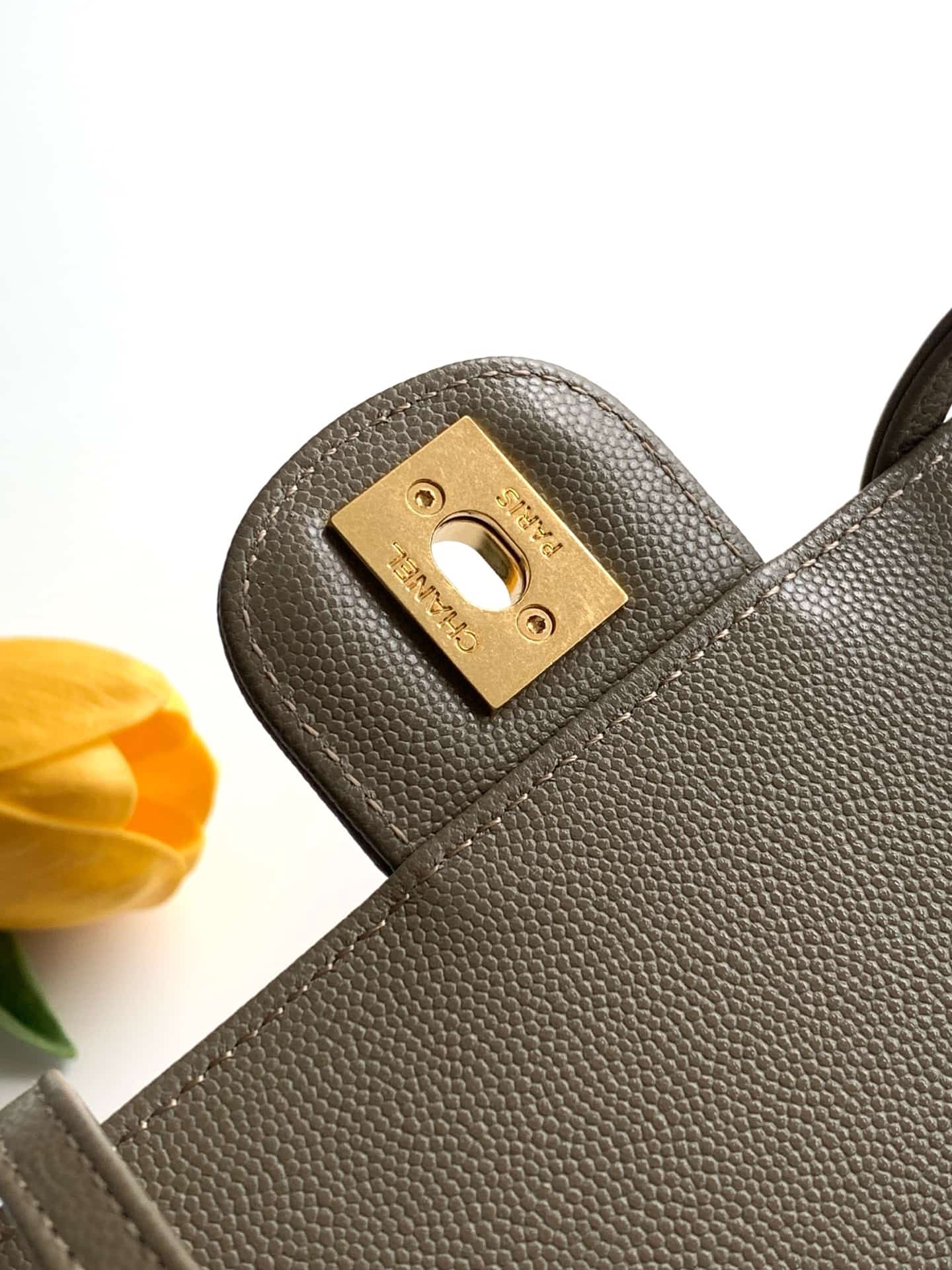 Chanel Small Flap Bag Grained Shiny Calfskin & Gold-Tone Metal AS6130 brown High