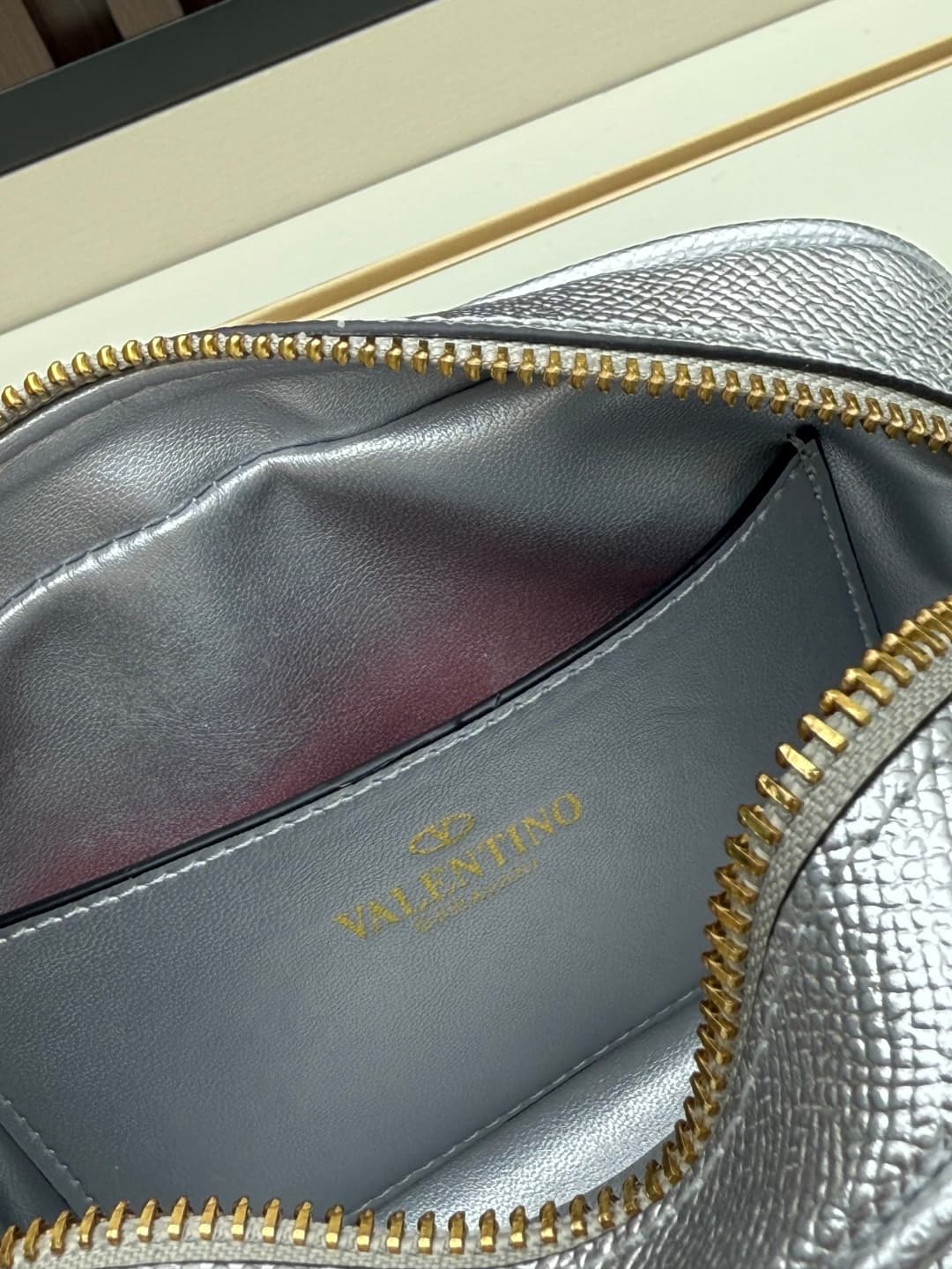 Valentino VLogo Signature Mini Bowling Bag in Grainy Calfskin Silver High