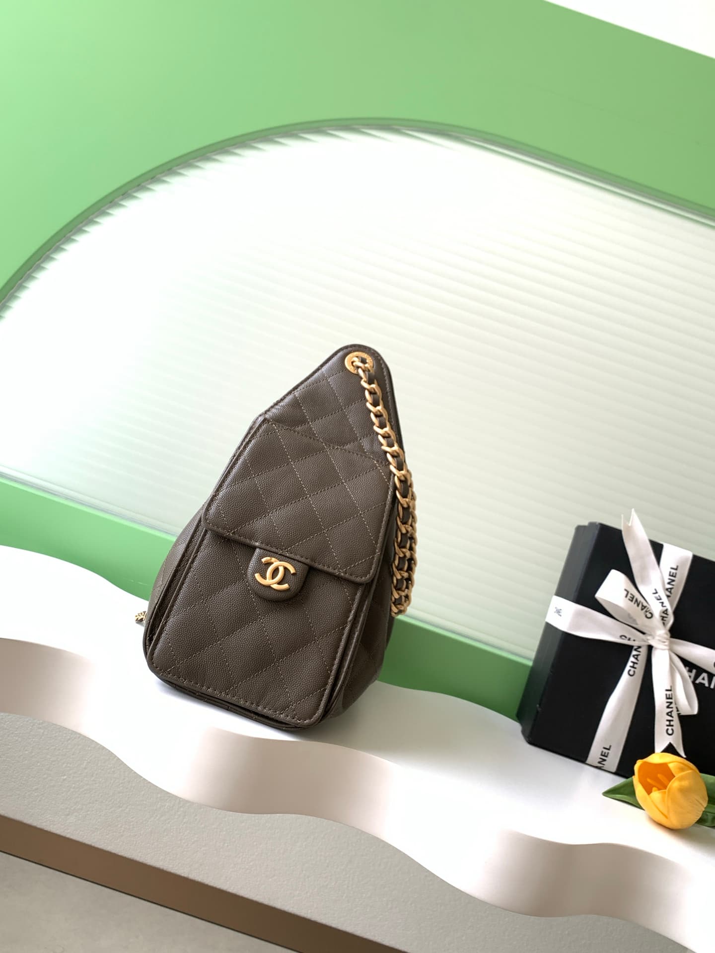 Chanel 25 Small Hobo handbag AS5293 Grained Calfskin & Gold-tone Metal Dark Khaki A