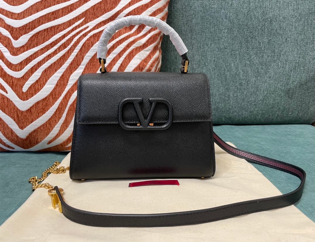 Valentino Mini Vsling Handbag In Black Grainy Calfskin High