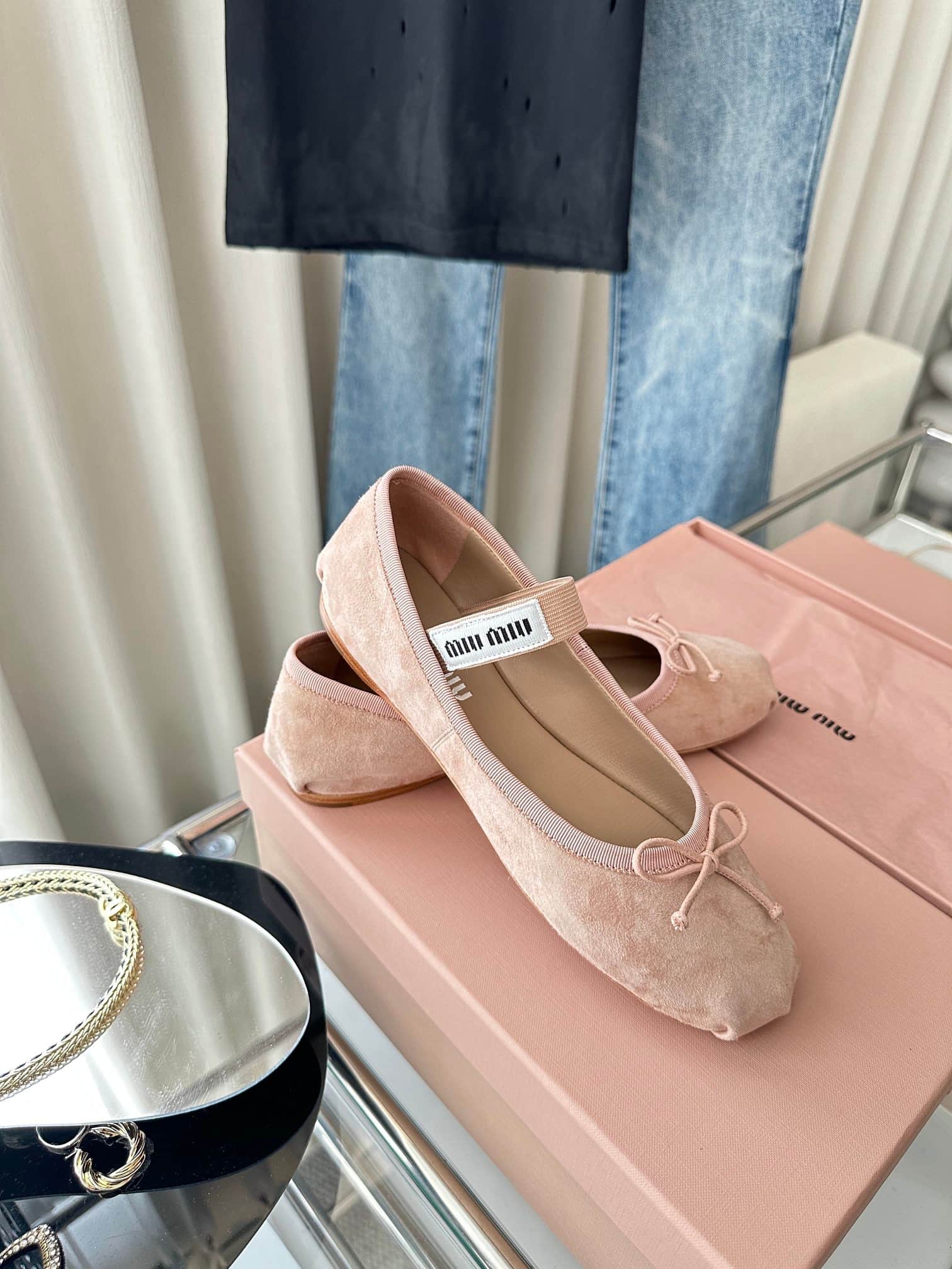 Miu Miu Suede Ballet Flat Shoes Women