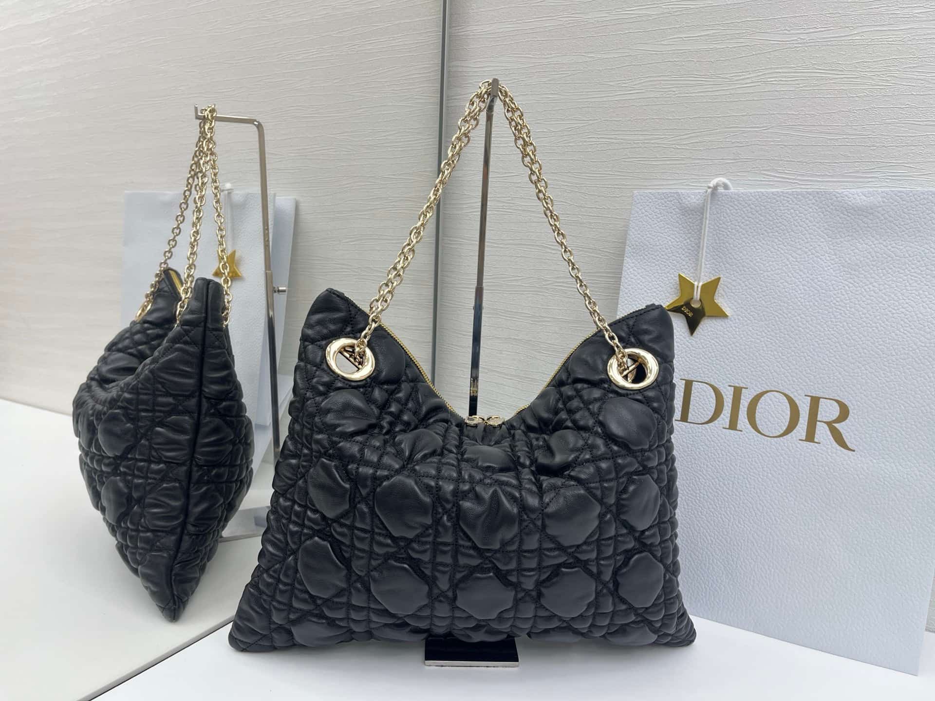 Medium Dior Crunchy Bag Black Puffy Macrocannage Calfskin High