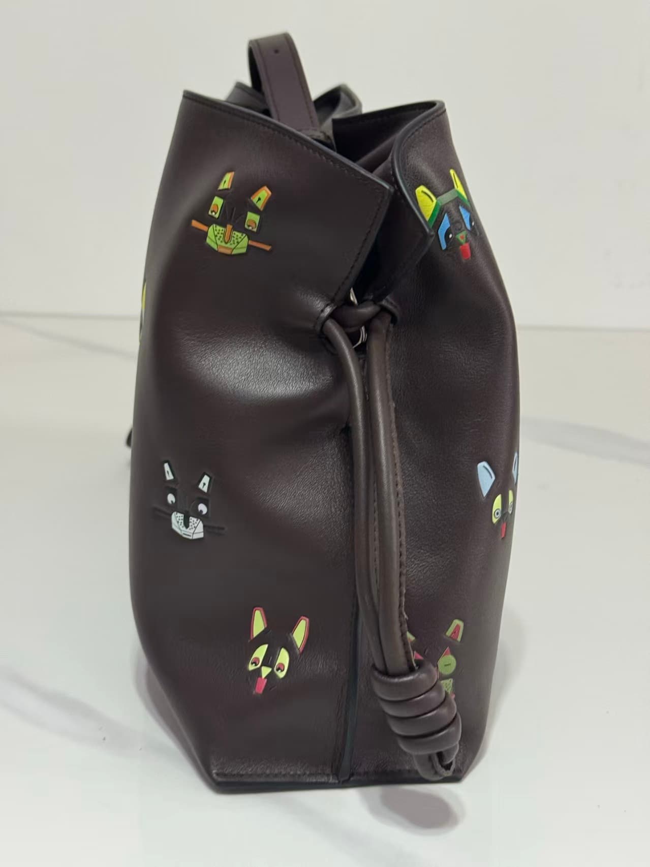 LOEWE Cats Medium Flamenco Clutch in Nappa Calfskin Brown High