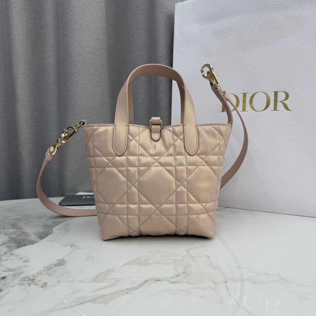 Small Dior Toujours Vertical Tote Bag Light Pink Pearlescent Macrocannage Calfskin M2835 High
