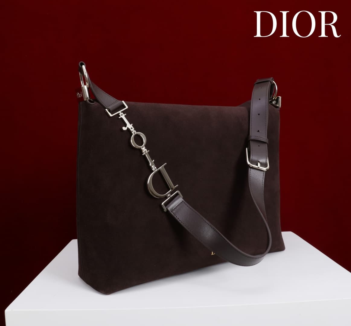 Large Diorly Bag Chocolate Suede Calfskin Gold lettering High