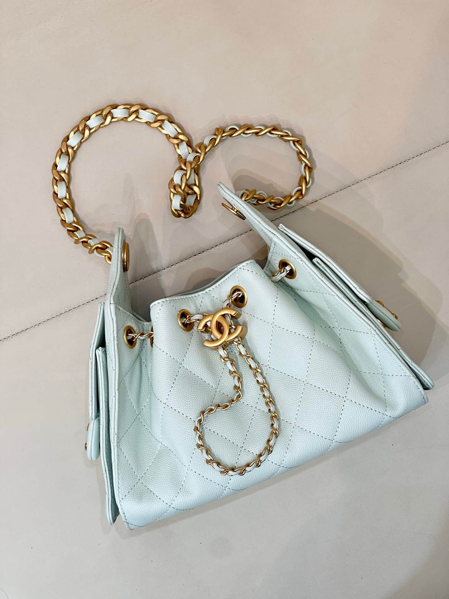 CHANEL 25 Mini Handbag AS5631 Grained Calfskin & Gold-tone Metal Light Green TOP