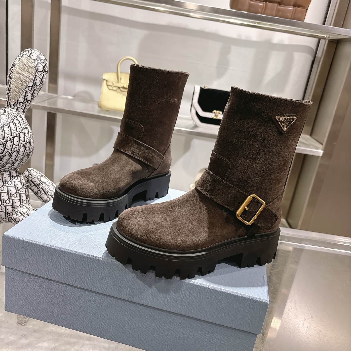 Prada Cocoa Brown Leather Boots Shoes Women
