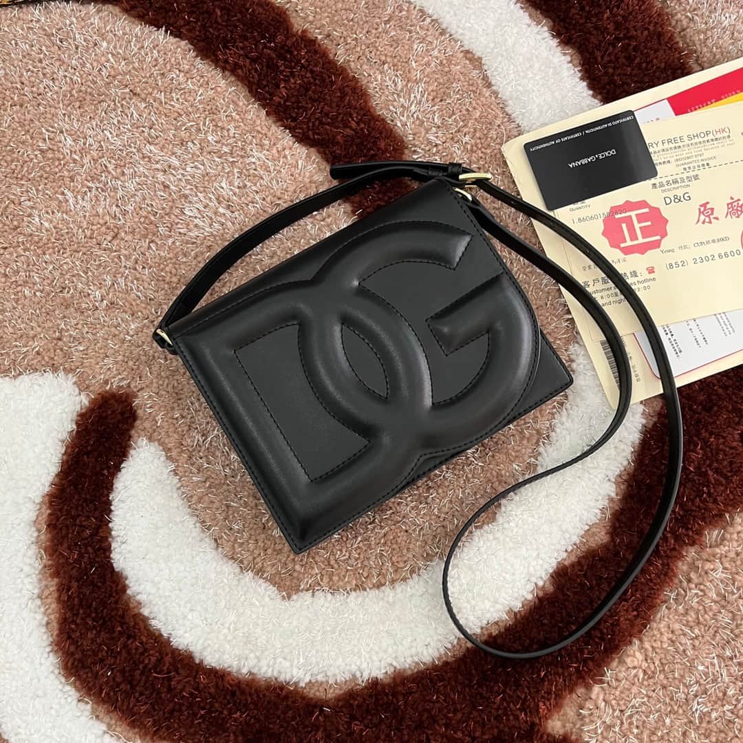 Dolce & Gabbana Black calf leather DG Logo crossbody bag high