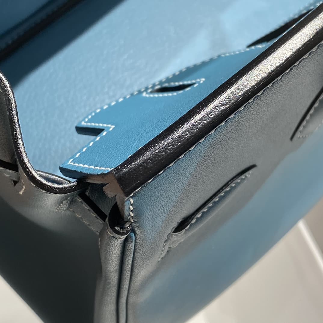 Hermes Shoulder Birkin 29 Swift leather Denim Fonce & Silver Metal WAX High