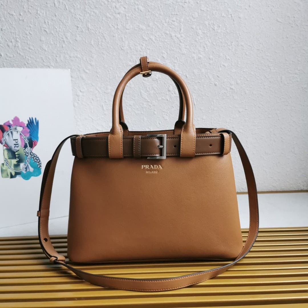 Prada Buckle small leather handbag with belt 1BA434 Caramel High