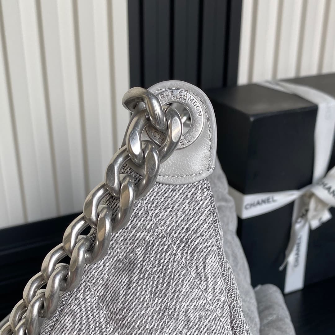 Chanel Trendy Pockets Hobo Bag Denim & Silver Metal Grey AS5302 A