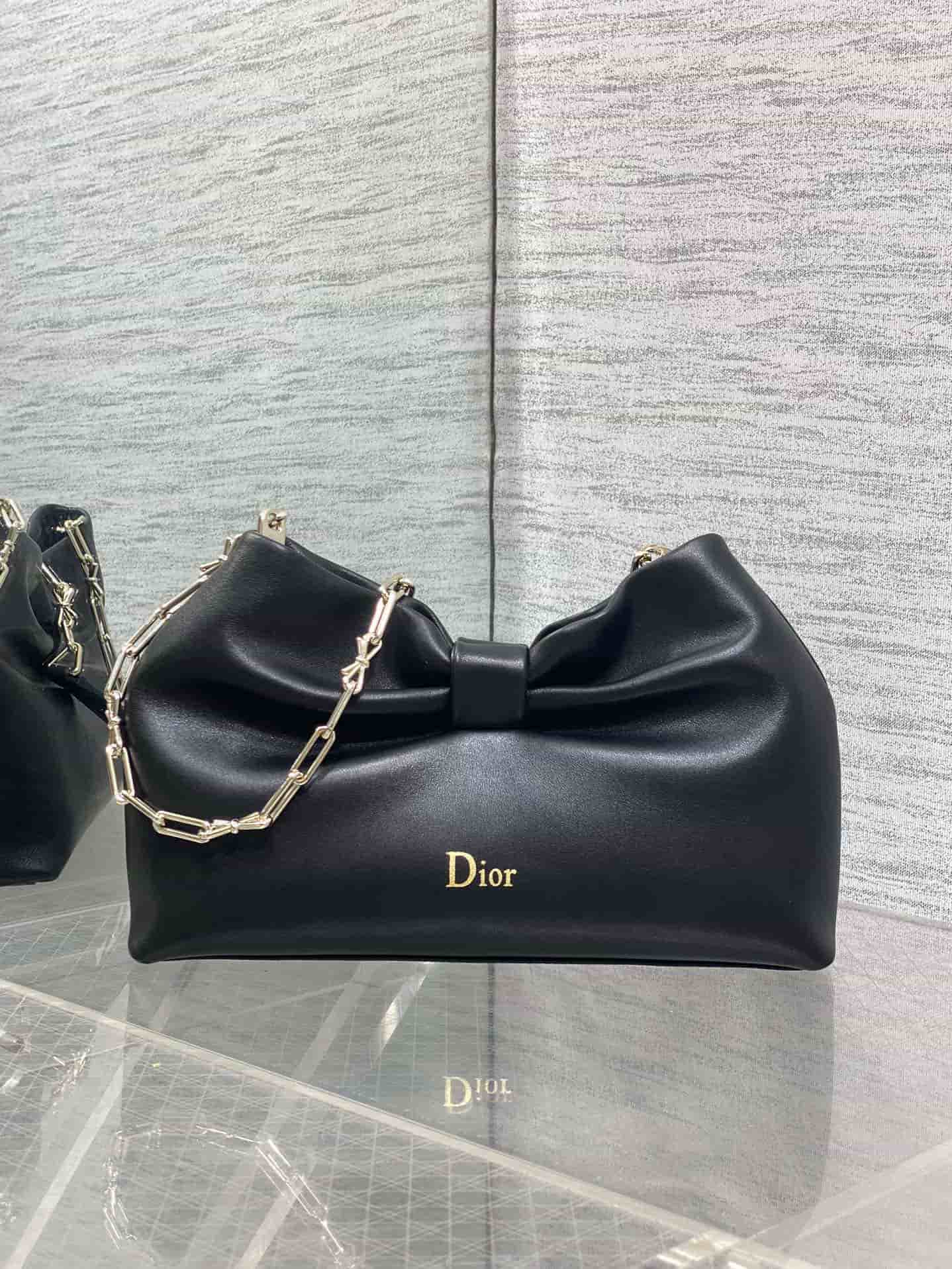 Small Dior Bow Bag Black Leather High