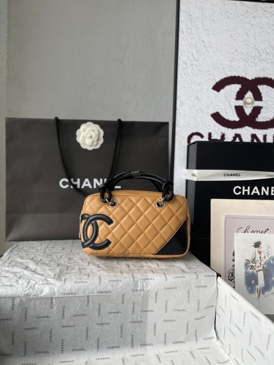 Chanel Cambon Ligne Bowler bag Calfskin & Silver-Tone Metal AS25172 Beige High