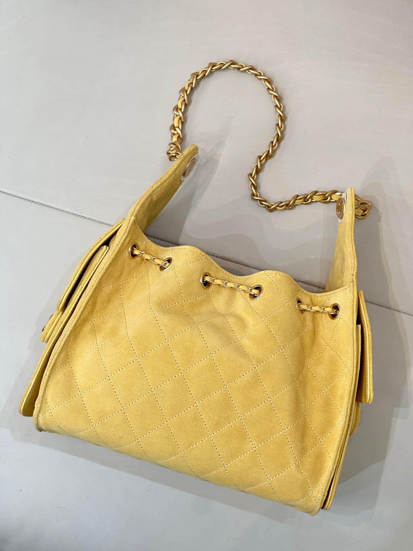 Chanel 25 Small Hobo handbag AS5293 Suede &Gold-tone Metal Yellow TOP