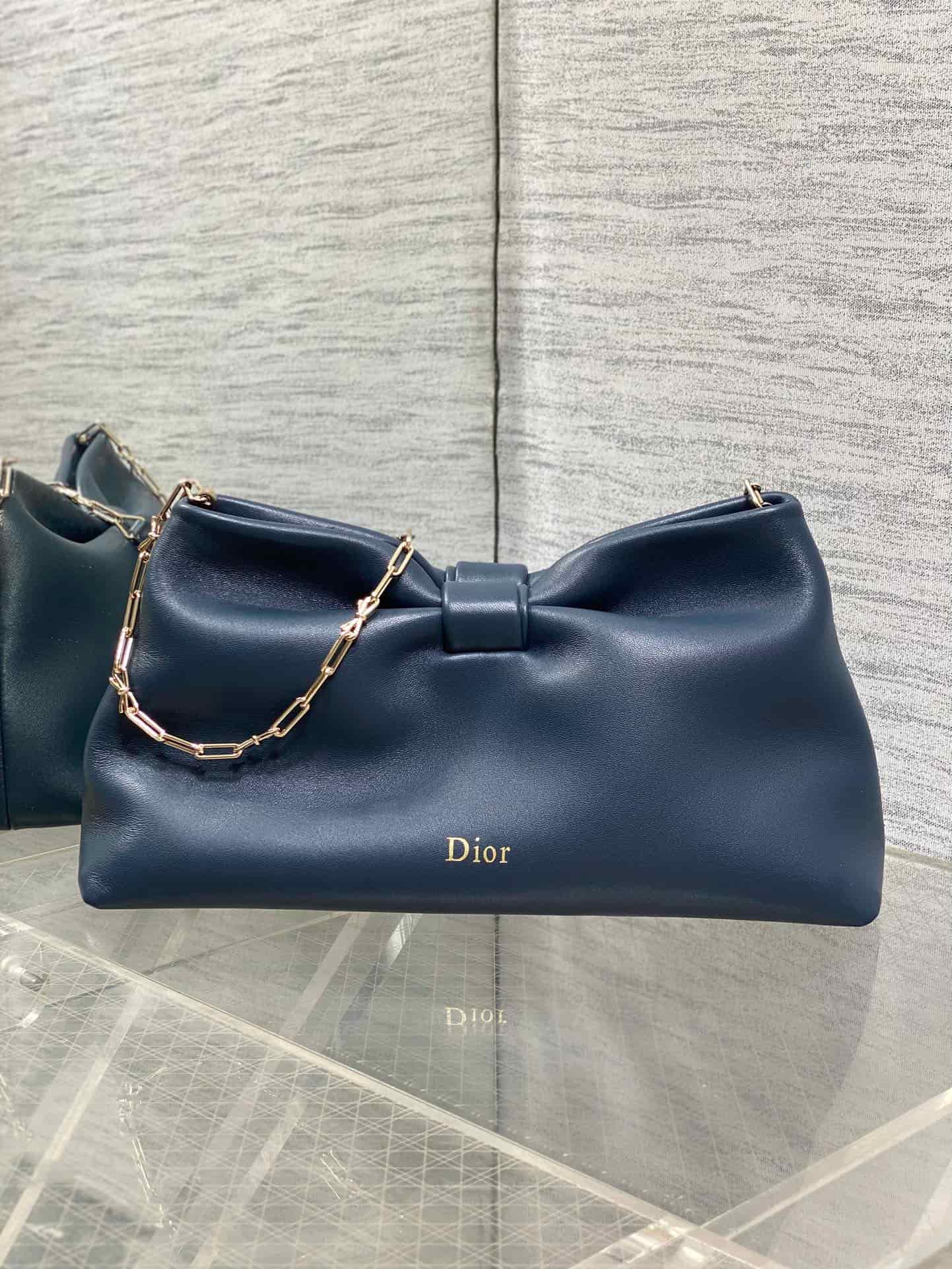 Medium Dior Bow Bag Navy Blue Leather High