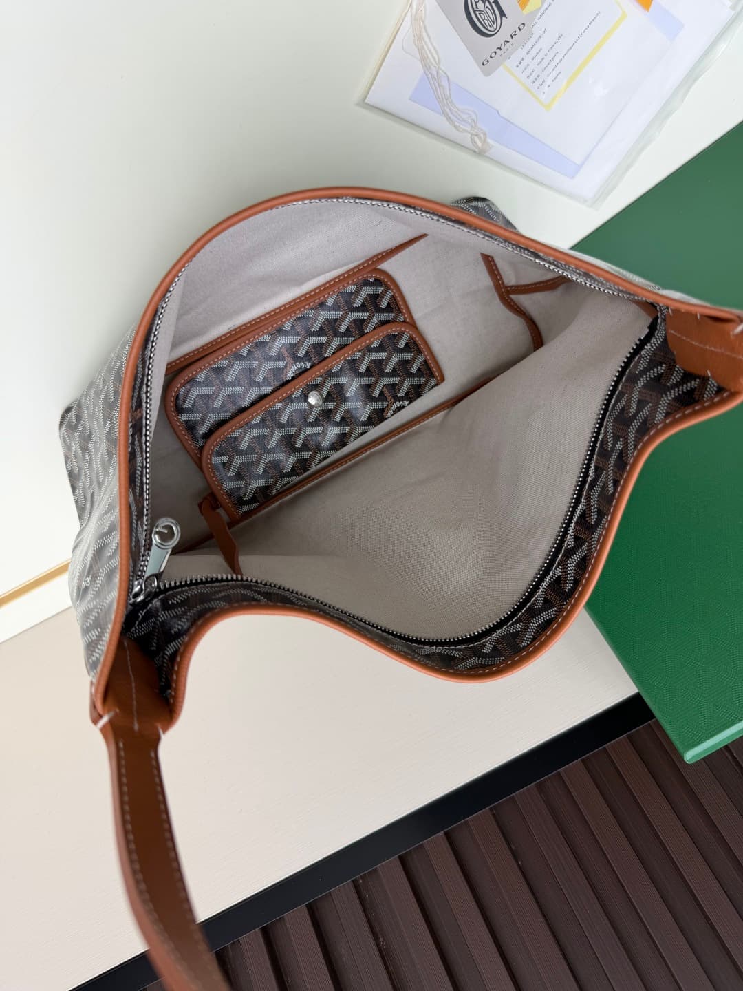 Goyard Bohème Brown Hobo Bag Chevron Canvas and White Painted Mascot High