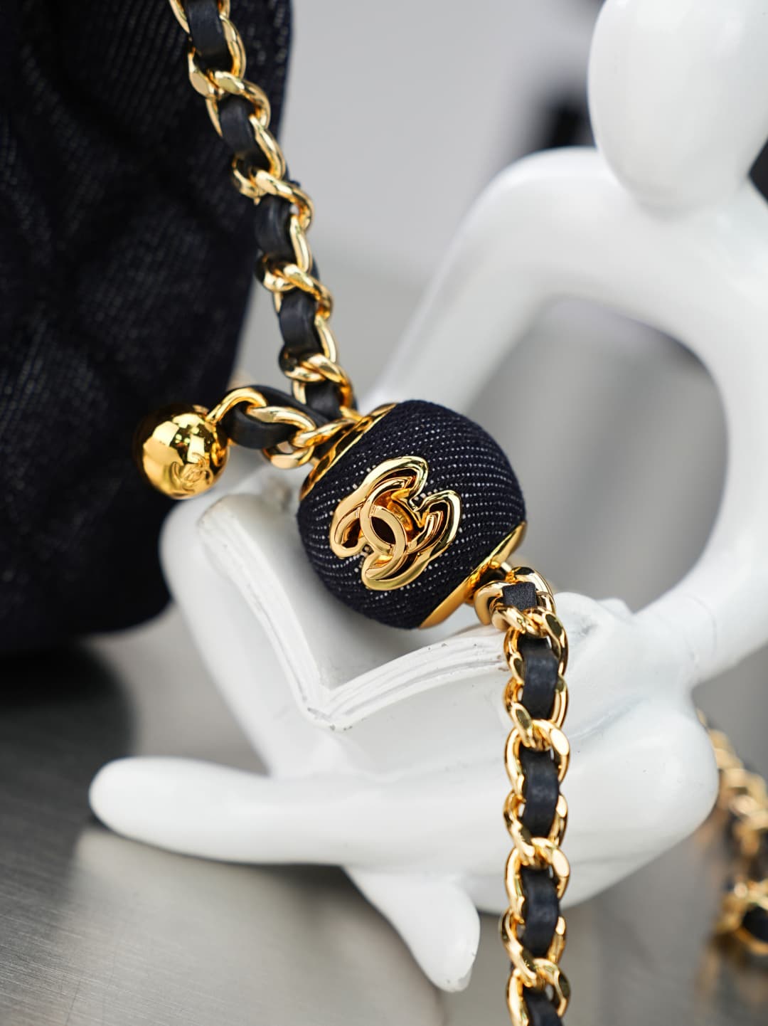 SUPER MINI FLAP BAG Denim & Gold-Tone Metal Dark Black AS1786 A
