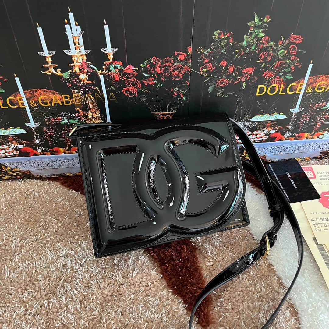 Dolce & Gabbana balck patent calf leather DG Logo crossbody bag high