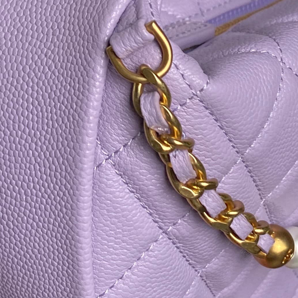 Chanel mini round hobo pouch bag AP4584 Grained Calfskin & gold-tone metal light purple high