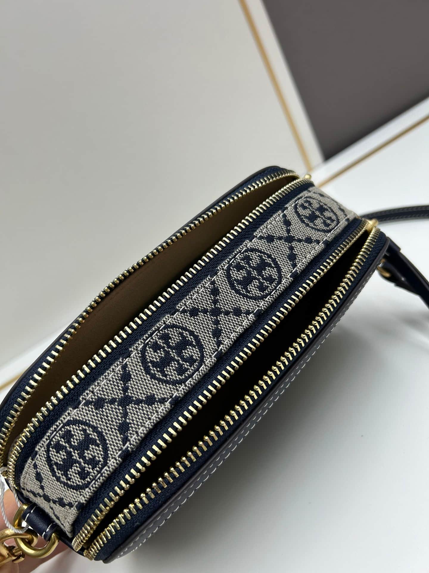 Tory Burch Mini Miller Crossbody Bag T-Monogram in Navy Blue High