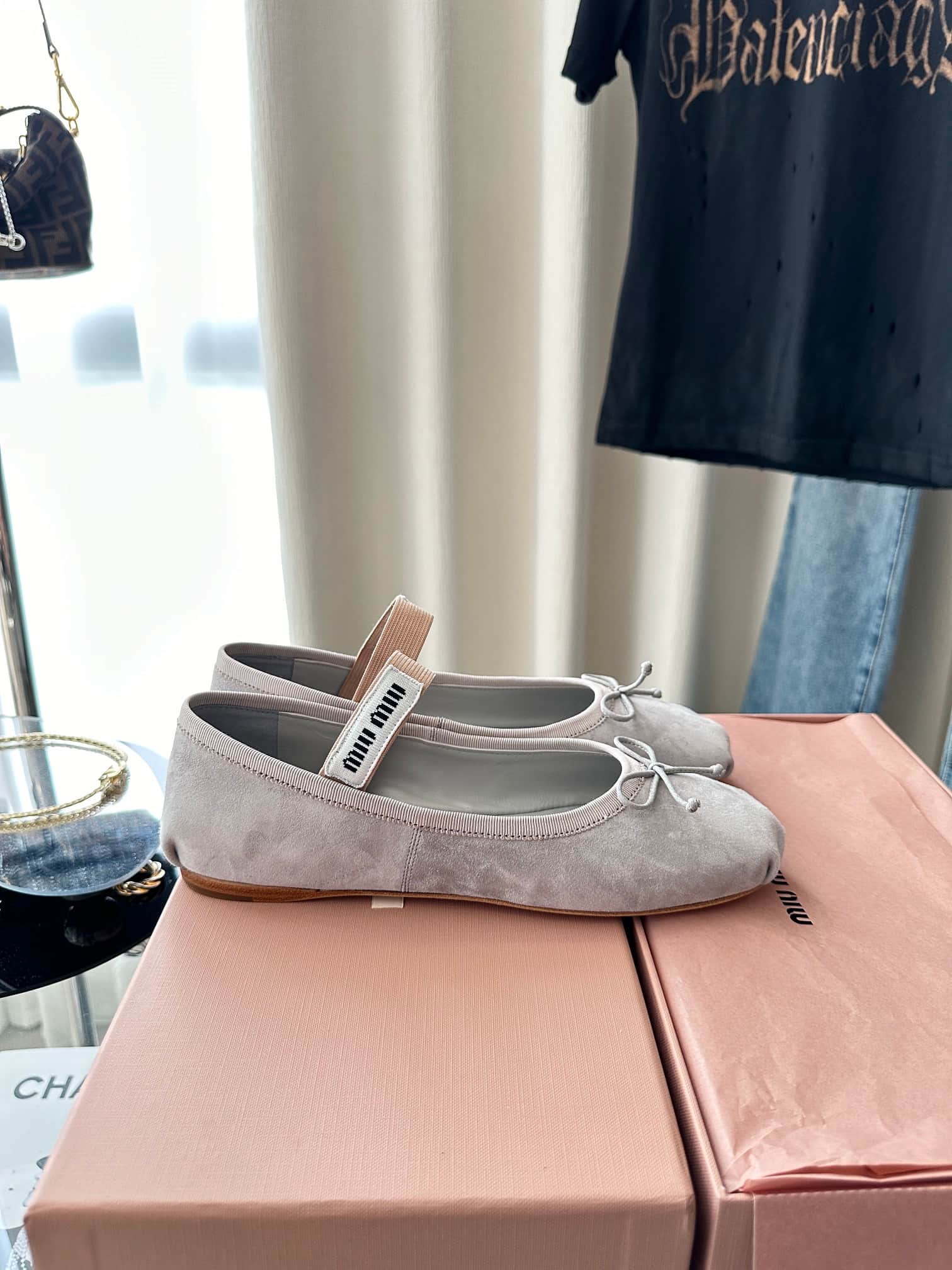 Miu Miu Suede Ballet Flat Shoes Women