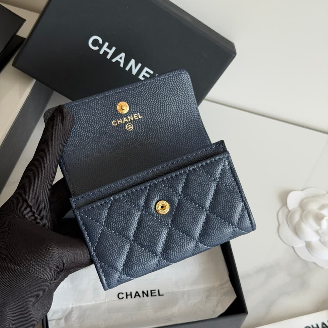 Chanel Card Holder Shiny Grained Calfskin Strass & Gold-Tone Metal AP5079 High
