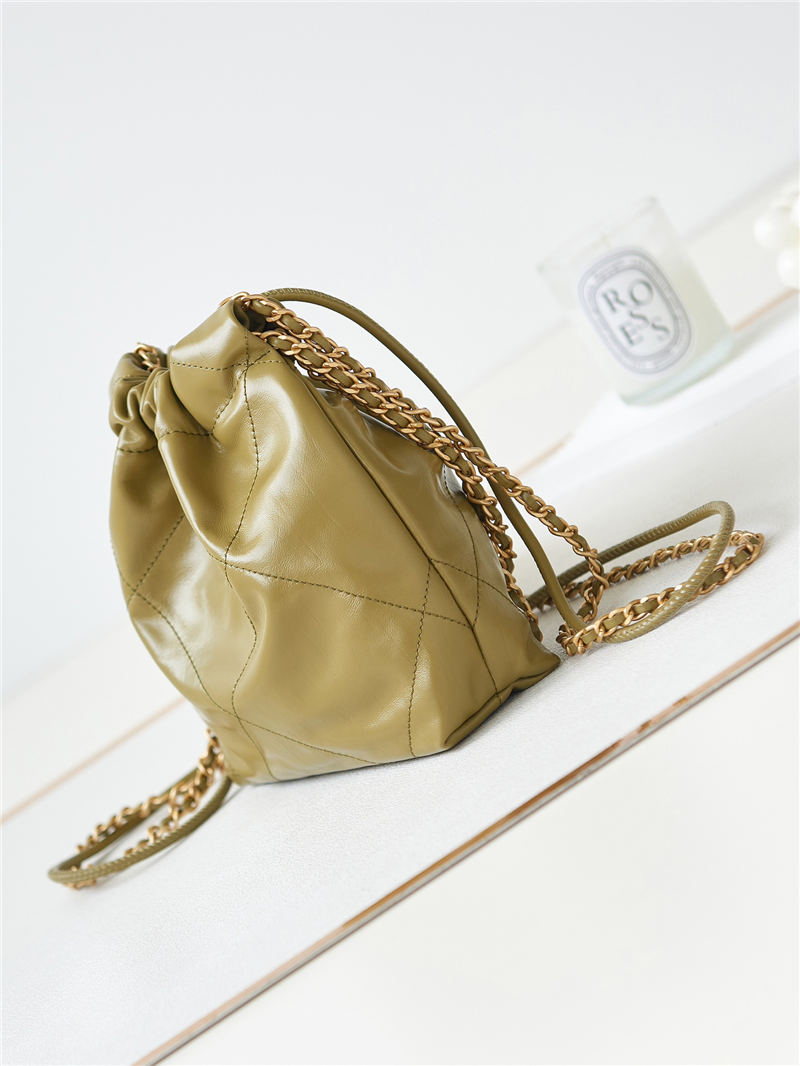 Chanel 22 MINI HANDBAG Shiny Calfskin Mustard-Wrinkle & Gold-Tone Metal AS3980 A