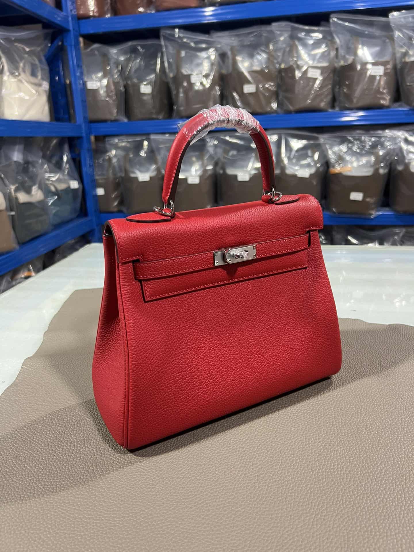 Hermes Kelly 25/28/32cm Retourne Bag Togo Leather In Red WAX High