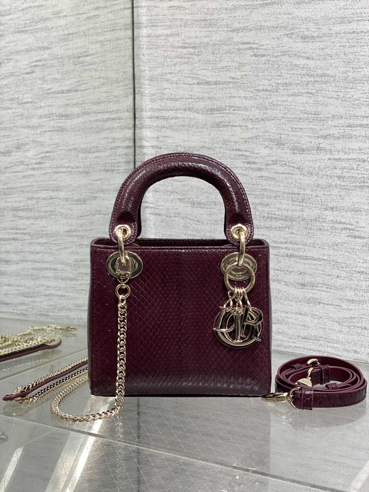 MINI LADY Dior BAG Cannage Python Gold-tone Metal High
