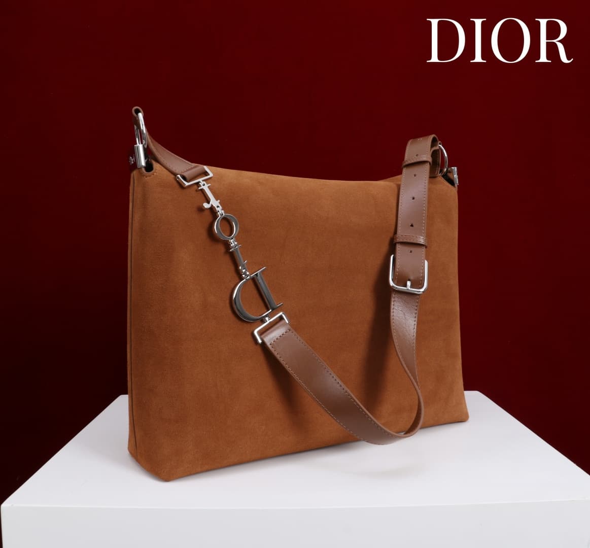 Large Diorly Bag Golden Saddle Suede Calfskin Silver lettering High