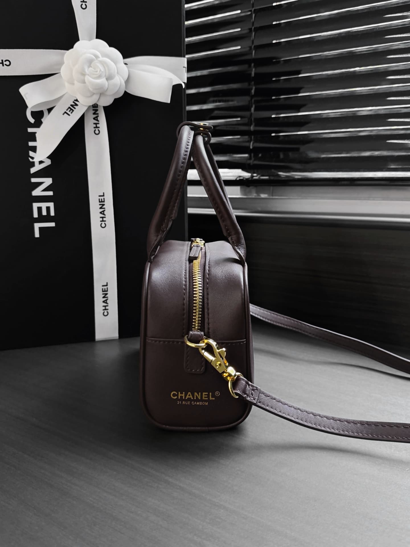 Chanel Mini Bowling Bag Calfskin & Gold-Tone Metal Coffee AP5528 A