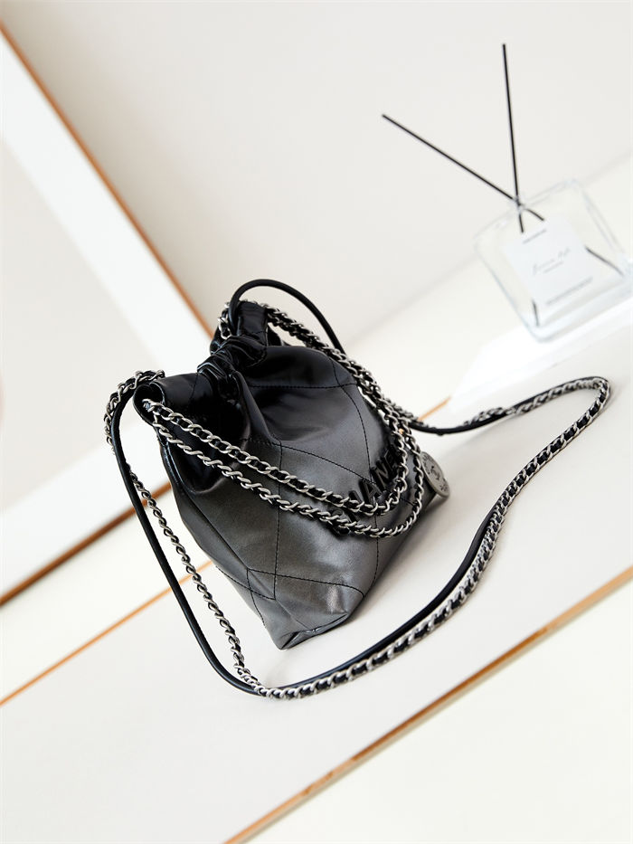 Chanel 22 MINI HANDBAG Patent Gradient Calfskin & Lacquered Metal Silver-Black AS3980 A