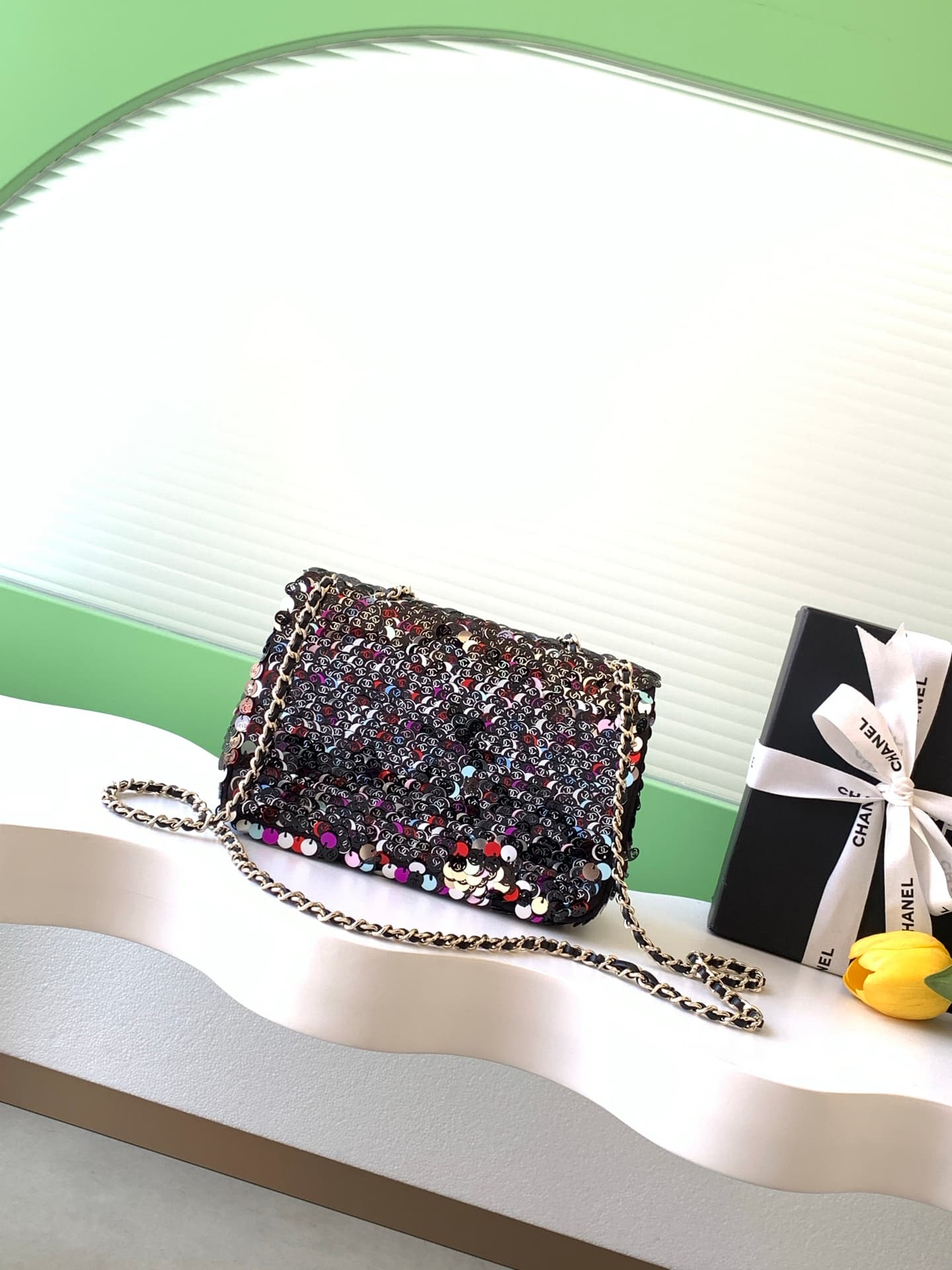 Chanel Flap Bag Sequins & Gold-Tone Metal AS4561  A