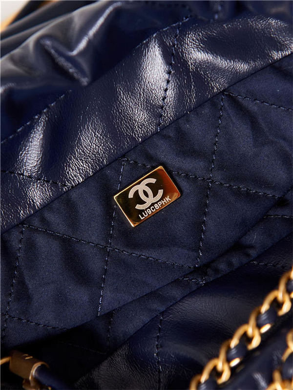 Chanel 22 MINI HANDBAG Shiny Calfskin Navy & Gold-Tone Metal AS3980 A